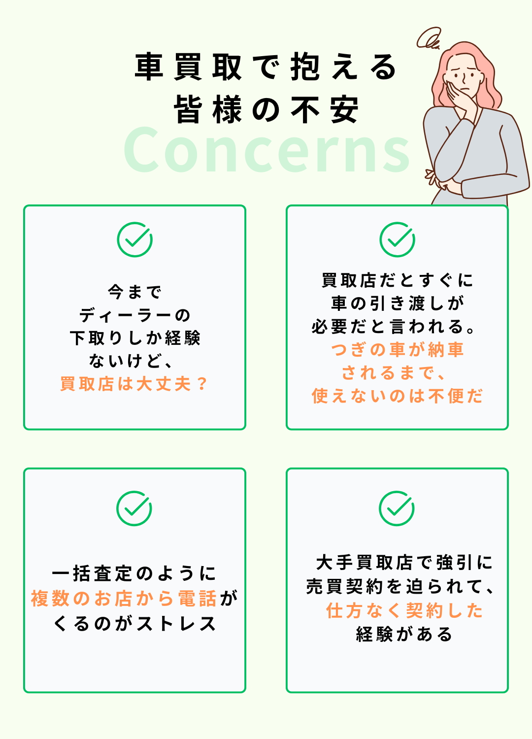 車買取で抱える皆様の不安